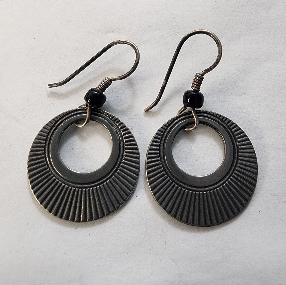 Silver with Single Black Bead Earrings